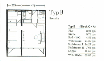 Grundriss des 2 1/2-Zimmer_Appartements